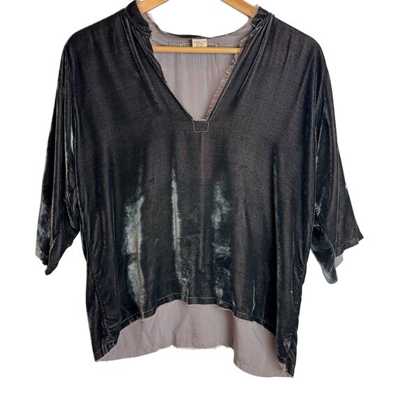 Love Tanjane Velvet Raw Hem Top M Gray Brown Slouchy Boho Handmade Ojai Ca - Picture 13 of 16